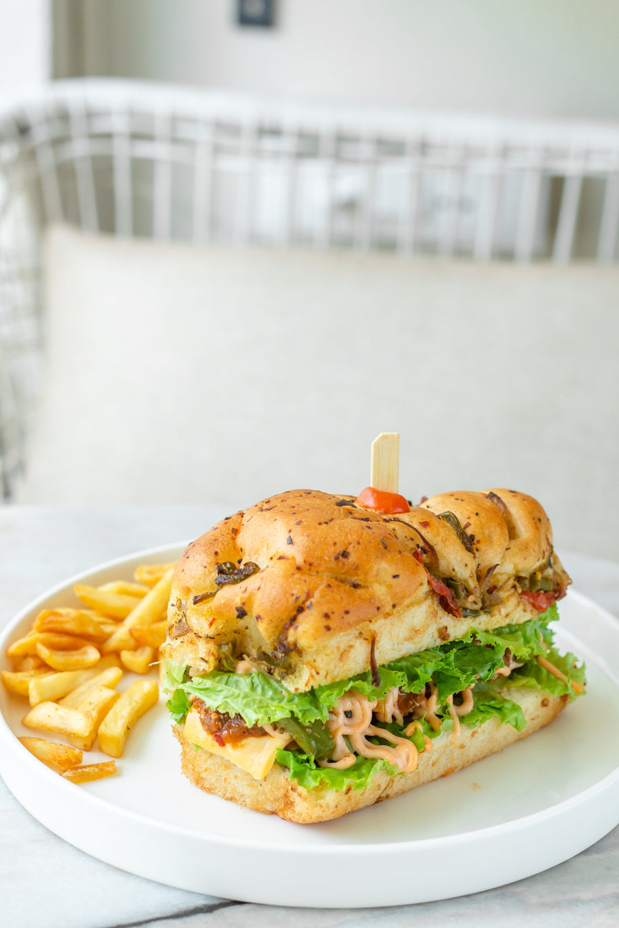 Veggie Foccacia Sandwich With Fries